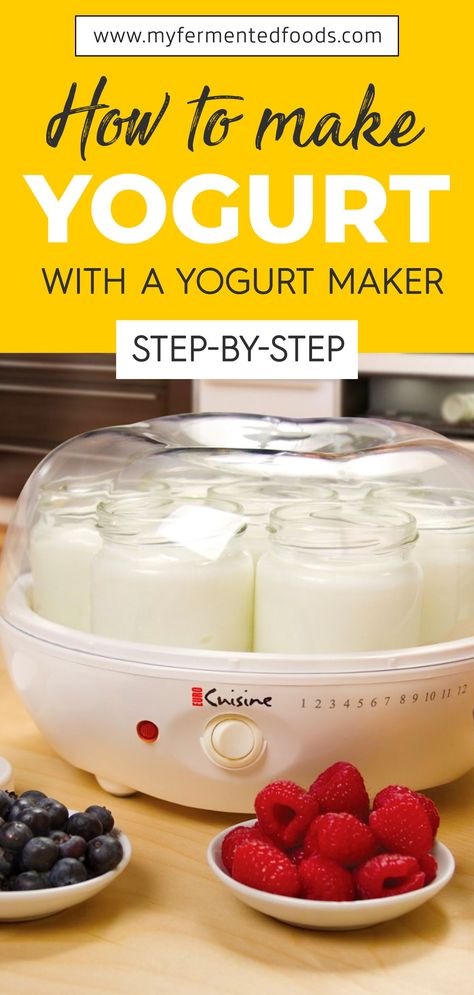 Find out how you can make yogurt with a yogurt maker. Yogurt has many beneficial probiotics and homemade yogurt is a lot healthier than store bought yogurt. Learn to make yogurt very quickly with a yogurt maker. #MyFermentedFoods #FoodProcessor #FoodMaker #Yogurt #MakingYogurt #Dairy #Milk #Kitchen Desserts, Mousse, Diy, Fresh, Raw Milk Yogurt, Yogurt Maker, Best Yogurt Maker, Homemade Yogurt, Dairy Milk