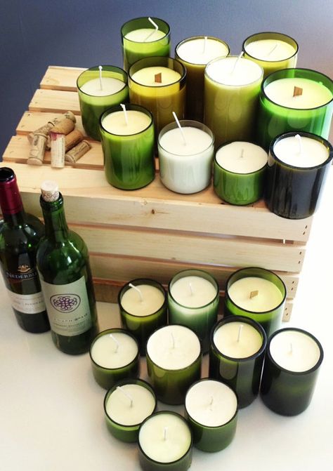 Robustly Scented Soy Candles In Up-Cycled Cut Wine Bottles - Many Scents To Choose From - 6 oz. Wine Bottle Crafts, Bottle Candles, Wine Bottle Candles, Beer Bottle Candles, Recycled Wine Bottles, Wine Bottle Upcycle, Wine Bottle Diy, Scented Soy Candles, Cheap Candle Wax