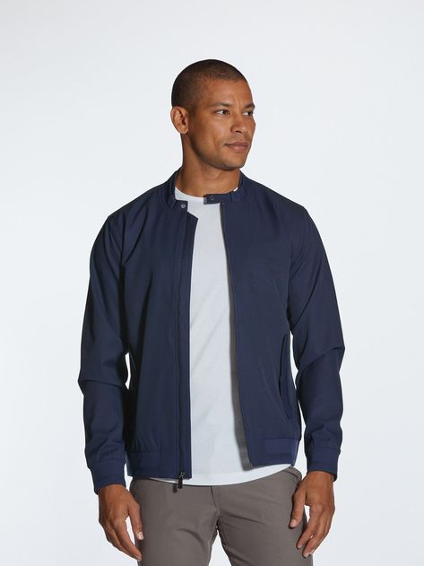 Pacific Blue Legacy Bomber | Cuts Clothing Outfits, Golf, Navy Blue Bomber Jacket, Mens Navy, Lightweight Bomber Jacket, Mens Outerwear, Curved Hem Tee, Outerwear, Men's