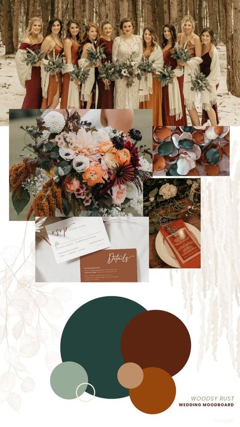 Winter wedding moodboards for inspiration when planning a wedding. There are three different options. The first being a Wintergreen Wedding, second being a Winter Wonderland, and the third being a Woodsy Rust theme. Wedding Colours, Wedding, Hochzeit, Dark Green Wedding, Wedding Colors, Green Wedding, Winter Wedding Colors, Brown Wedding Themes, Wedding Inspo