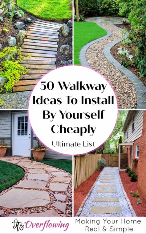 50 Walkway Ideas To Install By Yourself Cheaply -  Garden Path Ideas - Wooden Walk Ideas - Paver  Walkway Ideas - Stone  Walkway Ideas - Brick Walkway Ideas Garden Landscaping, Exterior, Back Garden Landscaping, Yard Landscaping, Walkway Ideas Diy, Diy Backyard Paths And Walkways, Backyard Landscaping, Walkway Landscaping, Outdoor Walkway