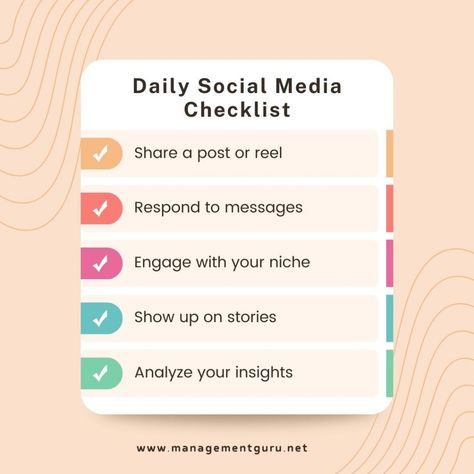 Daily social media checklist. Social Media Tips, Social Marketing, Design, Social Media Checklist, Marketing Strategy Social Media, Social Media Marketing, Social Media Marketing Instagram, Social Media Content, Social Media Analytics