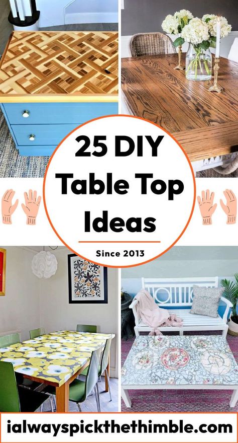 25 Cheap DIY Table Top Ideas: How To Build a Table Top Ideas, Cheerleading, Tops, Diy, Diy Dining Table, Diy Table Top, Diy Dining, Diy Table Topper, Table Top Covers