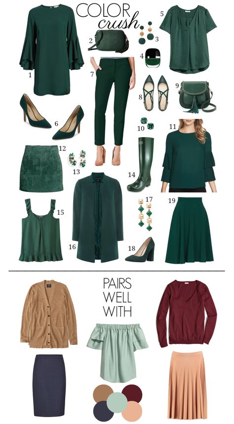 emerald green Outfits, Capsule Wardrobe, Color Combinations For Clothes, Fall Palette, Color Trends Fashion, Fall Trends, Emerald Green Outfit, Color Trends, Colour Combinations Fashion