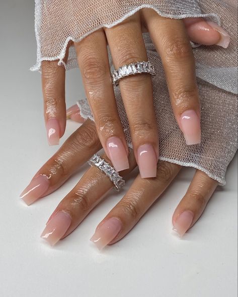 Clear Nails, Clear Gel Nails, Clear Nail Designs, Clear Acrylic Nails, Nude Nail Designs, Acrylic Nails Nude, Square Acrylic Nails, Pink Clear Nails, Pink Acrylic Nails