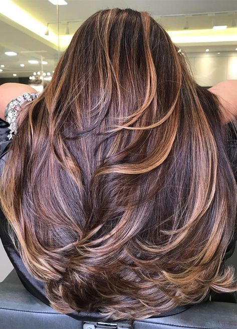 49+ Best Winter Hair Colours To Try In 2020 : Copper Highlights Balayage, Haar, Gaya Rambut, Blond, Peinados, Capelli, Balayage Brunette, Hair Color Balayage, Red Hair Color