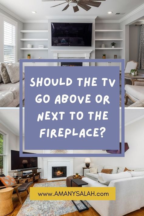 Should the TV go above or next to the fireplace? Pros and Cons of both of them. Ideas, Design, Inspiration, Electric, Hide Tv Over Fireplace, Tv Mounted Above Fireplace, Tv Mount Over Fireplace, Tv On Opposite Wall Of Fireplace, Tv Above Fireplace