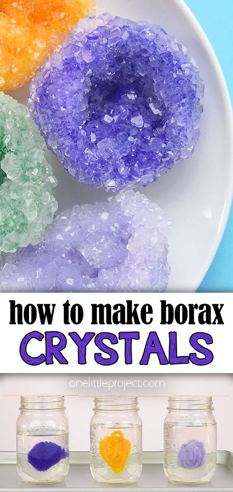 Borax Science Experiments, Make Your Own Geodes, Stem Crafts For Middle School, Chemistry Stem Activities, Nature Crafts For Middle School, Science Experiments Explosions, Crystals Crafts Ideas, Smart Moves Activities For Kids, Borax Experiments For Kids