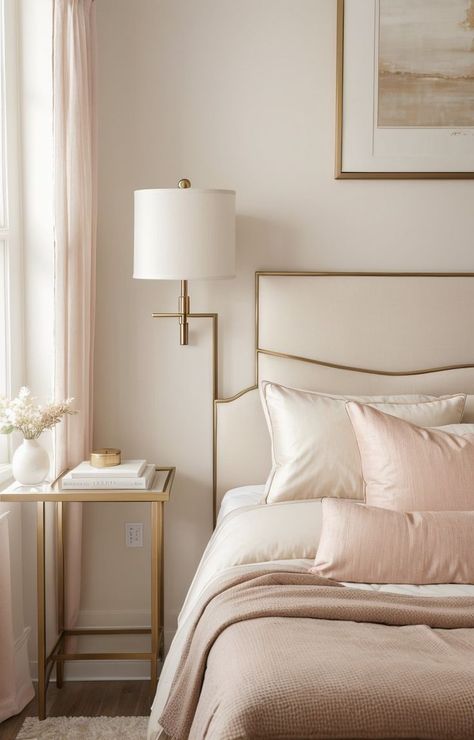 Inspiration, Pink, Design, Interior, Grey And Gold Bedroom, Blush Bedding, Bedroom Color Schemes, Beige And Gold Bedroom, Bedroom Colors