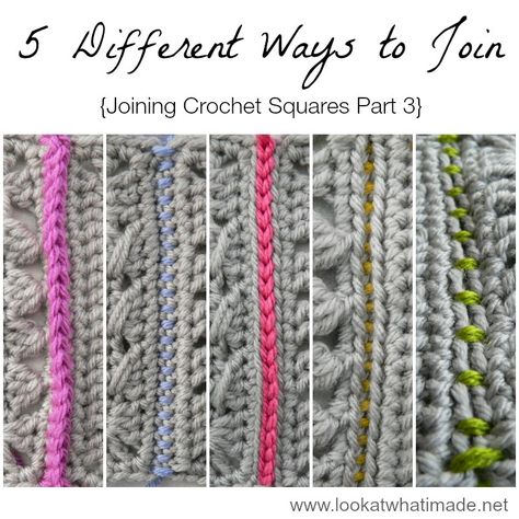 Joining Crochet Squares Part 3: 5 Different Ways to Join Crochet Squares - Look At What I Made Crochet Afghans, Crochet, Crochet Squares, Amigurumi Patterns, Patchwork, Joining Crochet Squares, Joining Granny Squares, Granny Squares Pattern, Crochet Edging