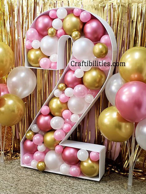 2nd birthday balloon mosaic - Pink & Gold theme - DIY large party decoration idea - How to make tutorial - FREE template Balloon Decorations Party, Birthday Balloon Decorations, Graduation Balloons, Large Number Balloons, Balloon Party, Balloon Decorations, Diy Birthday Decorations, Diy Party Decorations, Diy Balloon Decorations