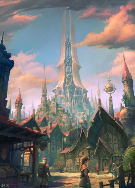 Elven City, Landscape Concept, 다크 판타지, Fantasy Castle, Fantasy City, Fantasy Places, Fantasy Setting, Fantasy Concept Art, Fantasy Art Landscapes