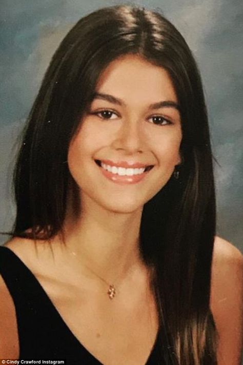 Now: Cindy Crawford shared daughter Kaia's school photo on social media on Tuesday Models, Celebrities, Kaia Gerber, Kaia Jordan Gerber, Kaia Crawford, Cindy Crawford, Gigi Hadid, Cindy Crawford Daughter, Celebs