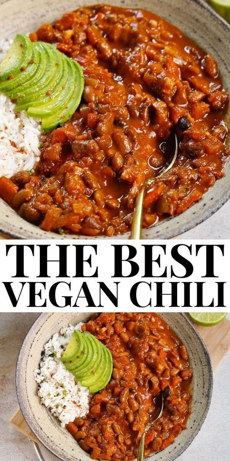 Chilis, Vegetarian Comfort Food, Vegan Chili Recipes, Vegan Chili Recipe, Best Vegan Chili, Vegan Comfort Food, Vegetarian Chili, Healthy Chili, Healthy Chilli
