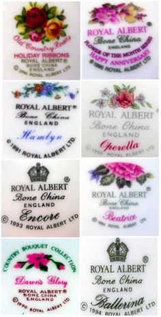 Complete Guide to Royal Albert Back Stamps, courtesy of the Royal Abert Reference Website. Follow rickysturn/fine-china China, Vintage, Royal Albert Tea Cup, Royal Albert China, Vintage China Patterns, Royal Albert, Vintage China, Antique Tea, China Cups
