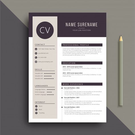 Clear and professional resume cv template Vector | Premium Download Layout, Resume Design, Resume Cv, Cv Template, Cv Design, Resume Design Template, Cv Design Creative, Cv Template Word, Creative Cv Template