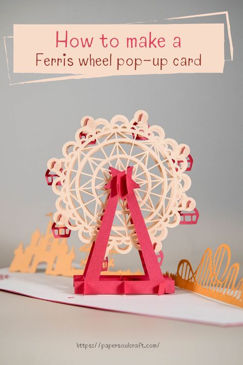 Love making crafts? Come join our DIY fun and learn how to make a Ferris wheel pop-up card! Our step-by-step tutorial video is the perfect way to get you started. Visit our Youtube channel to see the full video and get crafting today! | #papercrafttutorial #diycardtutorial #cardmakingtutorial #cardmakingvideos #papercraftingvideos #diycardvideos #handmadecardvideos #popupcardvideotutorial #popupcardmakingvideo #popupcardhowto #cardmakinghowto #papercraftinghowto #papercuttutorial #3Dcardtutorial Cards, Join, Card Tutorial, Ferris Wheel, Unique Cards, Scrapbook, Card Templates, Pop Up Invitation, Xmas Cards