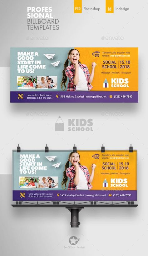 Kids School Billboard Templates - Signage Print Templates Banner Design, Design, Web Design, School Advertising, Education Banner, School Banner, Education Poster Design, School Banners, Advertising Design