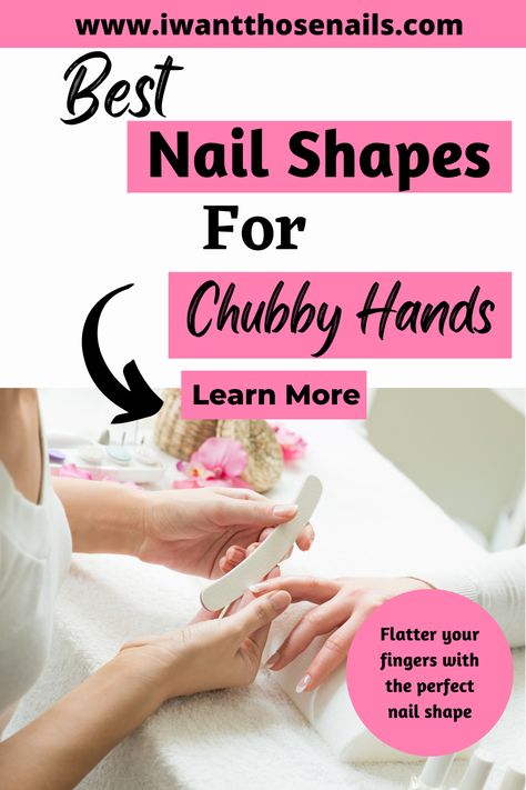 Looking for the best nail shapes to flatter your chubby fingers? Our expert guide will show you the top nail shapes for chubby hands that will make your fingers appear slimmer and more elegant. For short or long nails, almond to stiletto, we've the perfect nail shape for you. Life Hacks, Engagements, Nail Shape For Big Hands, Oval Nails On Chubby Hands, Nails Shape For Chubby Hands, Almond Nails On Chubby Hands, Acrylic Nails For Chubby Hands, How To Shape Nails, Different Nail Shapes