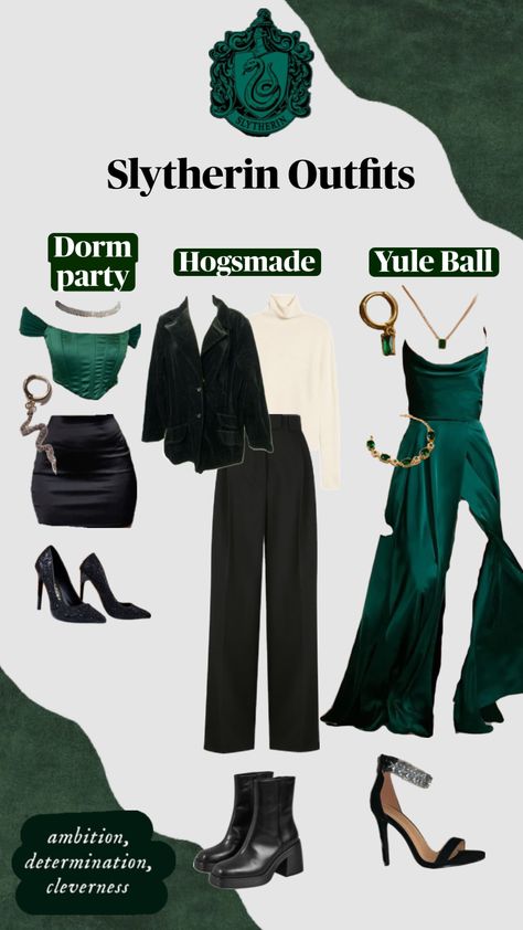 #slytherin #harrypotter Outfits, Slytherin Clothes Aesthetic, Slytherin Outfit, Slytherin Aesthetic Outfit, Cute Slytherin Outfits, Slytherin Fashion, Slytherin Clothes, Slytherin Dress Aesthetic, Character Inspired Outfits
