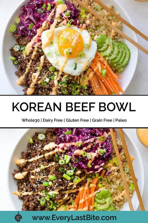 Essen, Shaved Beef Recipes, Beef Cauliflower Rice, Shaved Beef Recipe, Ground Beef Bowls, Beef Cauliflower, Beef Bowl Recipe, Korean Beef Bowl, Korean Ground Beef