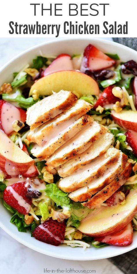 The Best Strawberry Chicken Salad - Life In The Lofthouse Salad Recipes, Pasta, Pesto, Healthy Recipes, Salmon, Summer Salads, Chicken Salad, Strawberry Chicken Salad, Chicken Salad Recipes