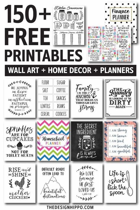 Download more than 150 free printables to make wall art for home decor and planners for organizing. Includes a huge collection of funny and inspirational quotes made in a black and white farmhouse style perfect to spruce up your home in a budget friendly way. Download free kitchen conversion charts, scripture art, laundry room decor, positivity and self care quotes, pantry labels #freeprintable #blackandwhite #farmhouse #diycrafts #homedecor #wallart #printablequotes #planners #kitchendecor Diy, Inspiration, Organisation, Design, Patchwork, Planners, Kitchen Quotes Decor Printables, Printable Quotes, Free Download Printables Wall Art