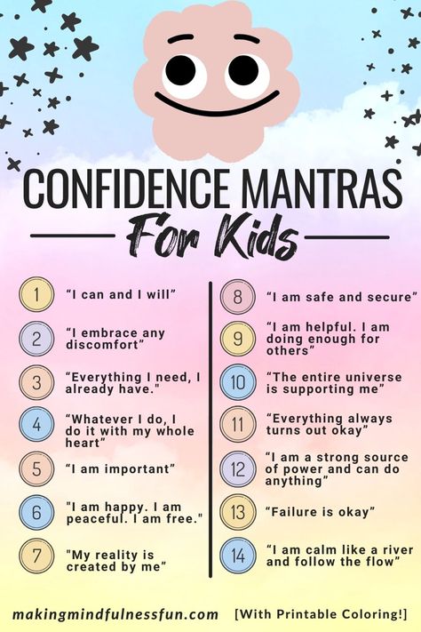 What is a confidence affirmation for kids anyhow? Let me tell you, it’s not just repeating “I am awesome.” In this blog, I’m sharing the top confidence affirmation for kids! These are the best affirmations for kids that will build their self-confidence, inspire their creativity, make them feel empowered, and embrace their self-expression #confidence #mantras #affirmations Coaching, Coping Skills, Affirmations For Kids, Positive Affirmations For Kids, Positive Parenting, Confidence Activities, Self Confidence Building For Kids, Conscious Parenting, Good Parenting