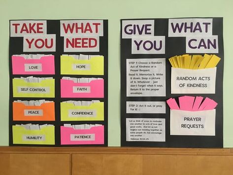5+ Fantastic Take What You Need Give What You Can Bulletin Board Ideas Ideas, Faith, Self Control, Random Acts Of Kindness, School, Take What You Need, Prayer Request, What Gives, Crazy Hair Day At School
