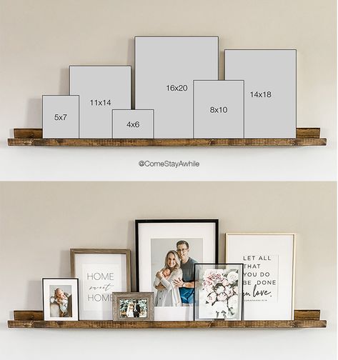 Build your own picture ledge for less than $20. It is SO easy and will look amazing in any space. See link for frame sizing guide Interior, Home Décor, Home Living Room, Apartment Decor, Living Room Decor, Home Decor Inspiration, Home Decor, Living Decor, Room Decor