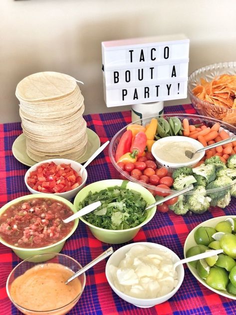 Fiesta party. Taco 'bout a party. #birthdayparty #fiesta (Unique Party Themes for Adults; DIY Food) Taco Bar, Parties, Taco Bar Party, Mexican Party Theme, Mexican Birthday Parties, Taco Party, Mexican Party Food, Mexican Fiesta Party, Mexican Fiesta Decorations