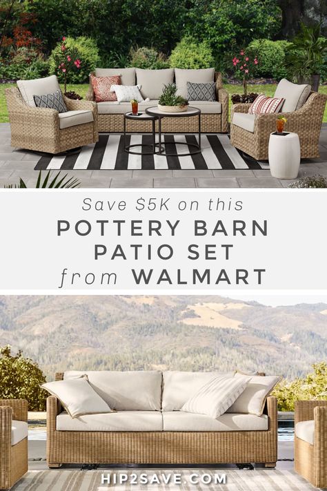 You can score this entire Walmart patio furniture set (including outdoor covers!) for $5k LESS than an identical set at Pottery Barn! #potterybarn #walmart #potterybarndupes #patiofurniture #furniture #outdoorfurniture #betterhomesandgardens #outdoorliving #patioset #patiofurniture Pottery Barn, Gardening, Decks, Home Décor, Porches, Patio Furniture Sets, Patio Lounge Furniture, Farmhouse Outdoor Furniture, Outdoor Wicker Patio Furniture