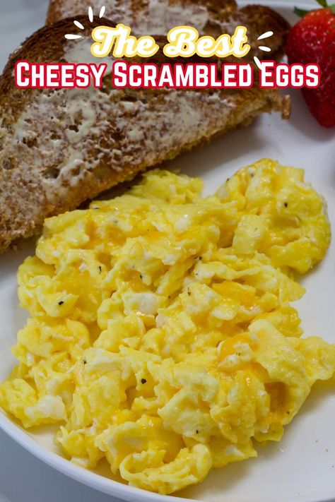 Cheese + Eggs = Perfection! Discover the Best Fluffy Scrambled Eggs with Cheese recipe that’s cooked in just 3 minutes. The perfect combo of eggs, butter, salt and pepper make delicious cheesy scrambled eggs! Brunch, Scrambled Eggs, Cheesy Scrambled Eggs, Scrambled Eggs With Cheese, Cheesy Eggs, Best Scrambled Eggs, Scrambled Eggs With Cream, Scrambled Eggs Recipe, Fluffy Scrambled Eggs