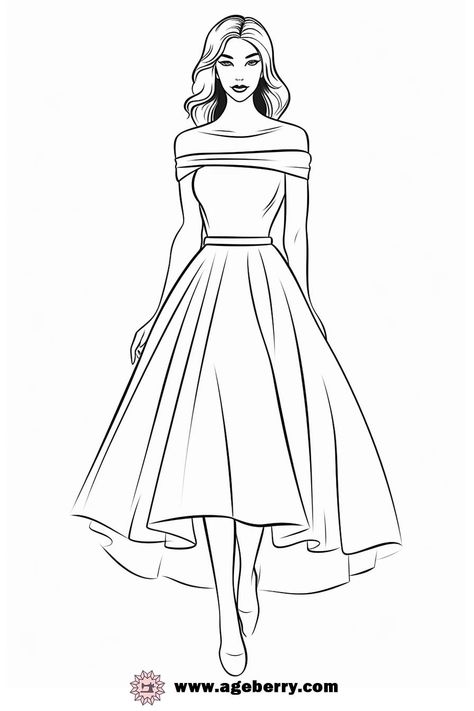 Discover the joy and creativity of fashion with our collection of dress coloring pages. Perfect for fashion enthusiasts and aspiring designers, these pages offer a fun way to explore color combinations and design details. Whether you choose to color digitally or prefer the tactile experience of coloring by hand, these sheets provide a canvas for your imagination. Experiment with different hues and patterns to bring these dresses to life, and print multiple copies to try various looks. Dive ... Croquis, How To Draw Dress, Drawings Of Dresses, Dress Drawing, Dress Outline, Dress Illustration, Dress Illustration Design, Dress Sketches, Clothes Illustration