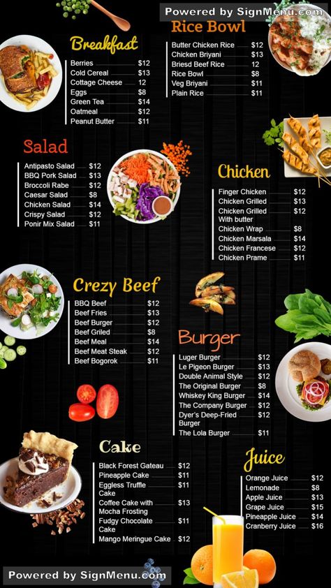 Complete #digitalsignage menu boards #design for #restaurants and #restaurantmarketing. Fast Food Menu, Food Menu Design, Food Menu Template, Food Menu, Lunch Menu, Catering Menu, Take Out Menu, Catering Menu Design, Soup Menu
