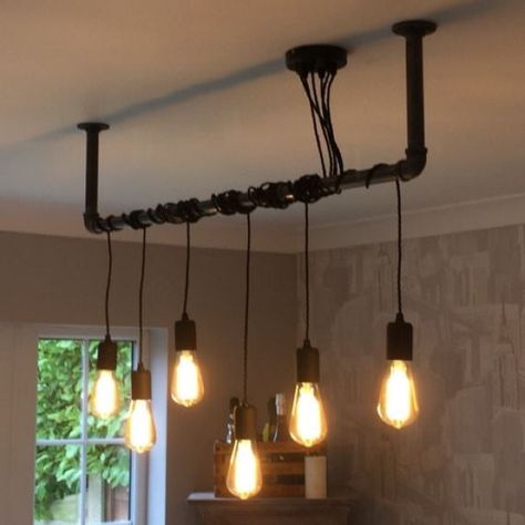 Industrial, Pipe Lighting, Pipe Decor, Industrial Hanging Lights, Industrial Light Fixtures, Industrial Lighting, Bar Lighting, Hanging Edison Lights, Ceiling Lights
