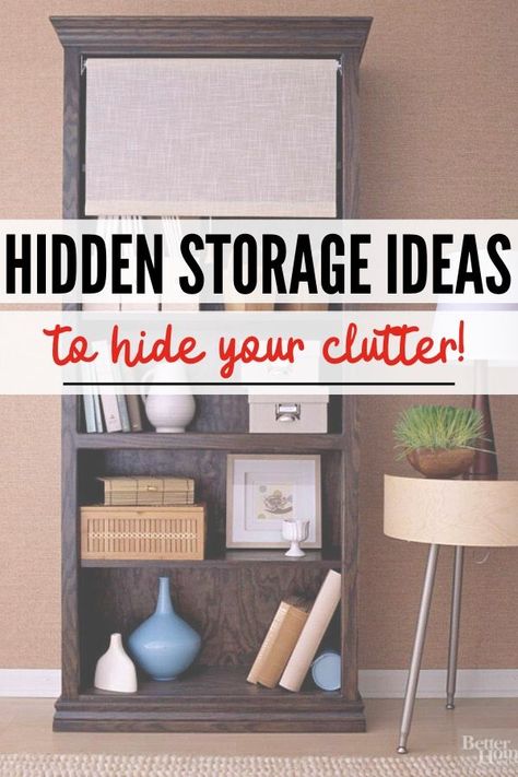 18 genius hidden storage ideas to help you hide your clutter fast and give the appearance of a clean, organized home. Life Hacks, Organisation, Diy, Home, Storage Ideas, Diy Hidden Storage Ideas, Storage Hacks, Storage Shelves, Clutter Organization
