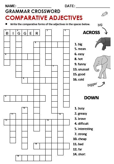 This is a great crossword puzzle to practice comparative adjectives with your ESL students. English, Comparative Adjectives Exercises, Adjectives Grammar, Comparative Adjectives Worksheet, Comparative Adjectives, English Adjectives, Adjectives Activities, Grammar For Kids, Grammar Lessons