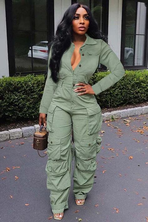 Cargo Jumpsuits & Rompers for Women Chic Outfits, Casual Chic, Trousers, Outfits, Jumpsuits For Women, Jumpsuit Outfit, Denim Jumpsuit Outfit, Jumpsuit, Green Jumpsuit