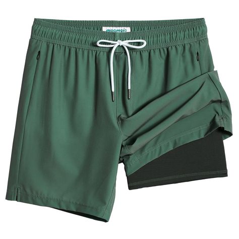 PRICES MAY VARY. 90% Polyester, 10% Spandex Imported Polyester lining Drawstring,Elastic,Zipper,Zippers closure 2 in 1 Mens Swim Trunks with Compression Liner: This mens swimming trunk has a built-in compression boxer brief, which provides support for your thighs and helps prevent from sticking to your skin when it’s soaked. It’s stretchy, elastic, breathable and much safer than one layer shorts. Quick-Drying Men's Swimwear: It is a swimming shorts of excellent fabric, which is made of polyester Shorts, Men's Swimwear, Swimwear, Outfits, Suits, Swim Trunks, Mens Swim Trunks, Boys Swim Trunks, Mens Swim Shorts