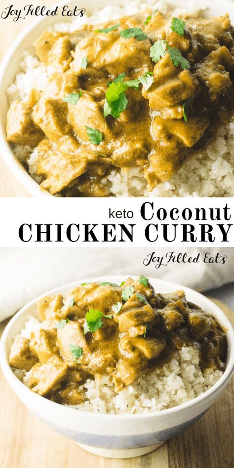 Coconut Chicken Curry - Low Carb, Keto, Gluten-Free, Grain-Free, THM S - Curry powder simmers with fresh ginger and garlic for an easy, one-skillet chicken dinner that’s bursting with flavor! This healthy coconut chicken curry is naturally low-carb and gluten-free, but tastes like true comfort food! #lowcarb #keto #glutenfree #grainfree #thm #trimhealthymama Healthy Recipes, Low Carb Recipes, Diet Recipes, Keto Recipes Easy, Keto Diet Recipes, Keto Food List, Keto Diet Food List, Keto Recipes, Keto Recipes Dinner