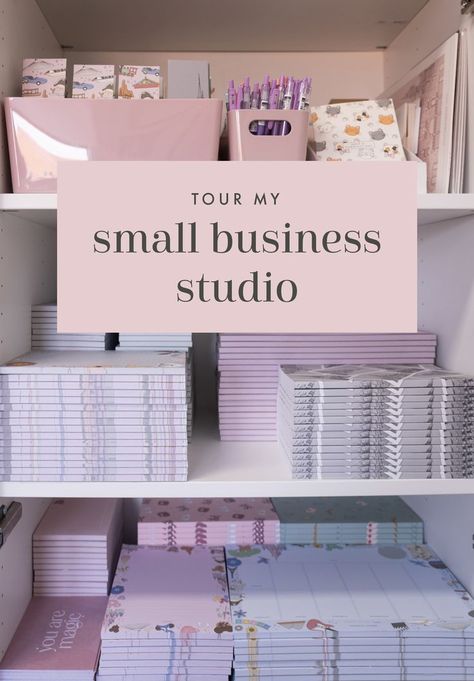 Shelves with notepads and stationery, all organised. Organisation, Home Office, Home Décor, Small Business Organization, Small Business From Home, Small Business Packaging Ideas, Office Organisation, Small Business Ideas, Home Business Organization