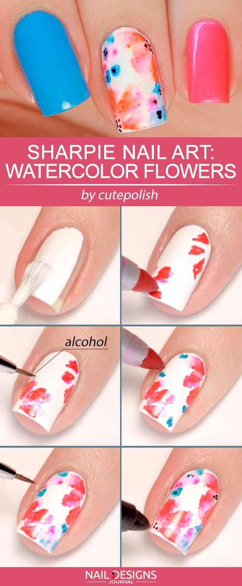 Best Ways To Do Sharpie Nail Art ★ Nail Effects, Pink, Nail Art Designs, Sharpie Nail Art, Sharpie Nails, Diy Nail Designs, Best Nail Art Designs, Nail Art At Home, Easy Nail Art