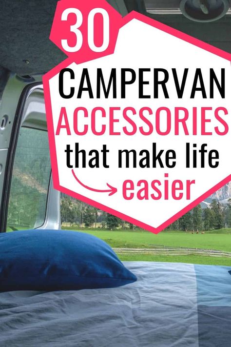 Looking for the best campervan accessories? Read this bumper guide to campervan and motorhome accessories that are perfect for your next road trip. From campervan kitchen accessories to the van accessories for camping off the grid, we cover all the camper van accessories for large and small vans here | Long term travel | TRavel accessories | campervan travel | Europe travel Vans, Vw Camper, Camper, Camping, Best Campervan, Campervan Accessories, Campervan Storage Ideas, Campervan Hacks, Small Camper Vans
