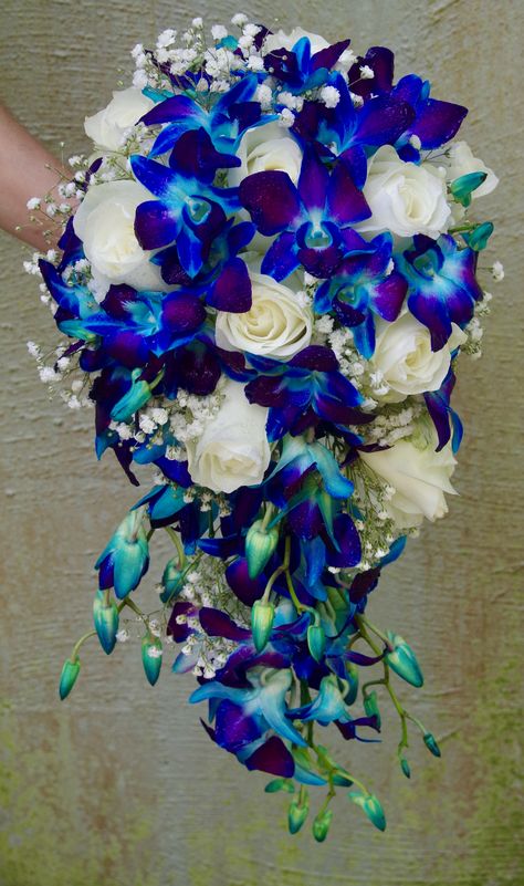 Blue orchid bouquet Blue Orchid Wedding, Blue Orchid Wedding Bouquet, Blue Orchid Bouquet, Blue Wedding Flowers, Blue Wedding Bouquet, Orchid Bouquet Wedding, Flower Bouquet Wedding, Orchid Wedding, Orchid Bouquet