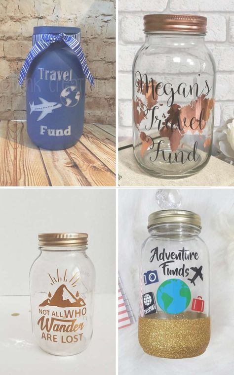 9 Travel Savings Jars to Fund Your Next Adventure Mason Jars, Crafts, Travel Jar, Vacation Fund Jar, Travel Box, Savings Jar, Travel Diy, Travel Fund, Vacation Fund