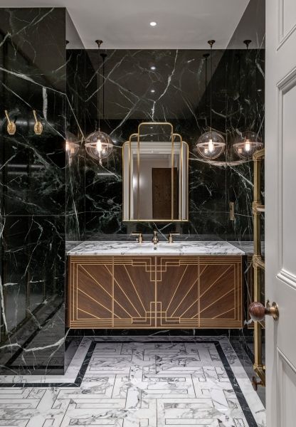 Bathroom Interior Design, Design, Art Deco, Art Deco Bathroom Vanity, Bathroom Inspiration Decor, Art Deco Bathroom Tile, Art Deco Interior Bathroom, Country House Bathroom, Hotel Bathrooms