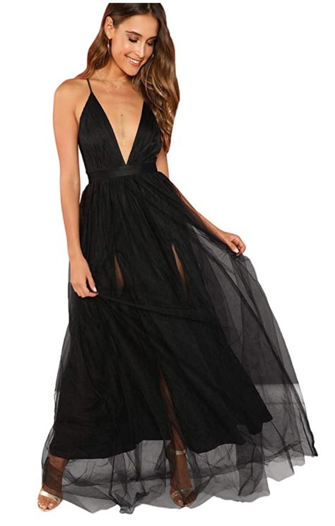Floerns Women's Plunging Neck Spaghetti Strap Maxi Cocktail Party Dress Gowns, Outfits, Spaghetti, Mesh Party Dress, Plunging Neck, Flattering Dresses, Formal Gowns, Sleeveless Maxi Dress, Maxi Dress Party