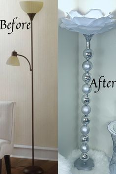 I modified this old floor lamp at home using ornaments to make this beautiful glam new lamp. Very inexpensive and easy to make. Diy, Diy Furniture, Home Décor, Diy Lamp Shade, Lamp Shade Makeover, Diy Floor Lamp, Diy Lamp Makeover, Diy Lamps, Floor Lamp Makeover