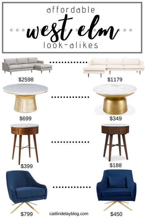west elm look-alikes for less than half the cost (plus, my tips and tricks on how to find more!) Caitlin De Lay Blog Design, West Elm, Home Décor, West Elm Bedroom, West Elm Style, West Elm Office, West Elm Mid Century, Affordable Living Room Furniture, West Elm Decor